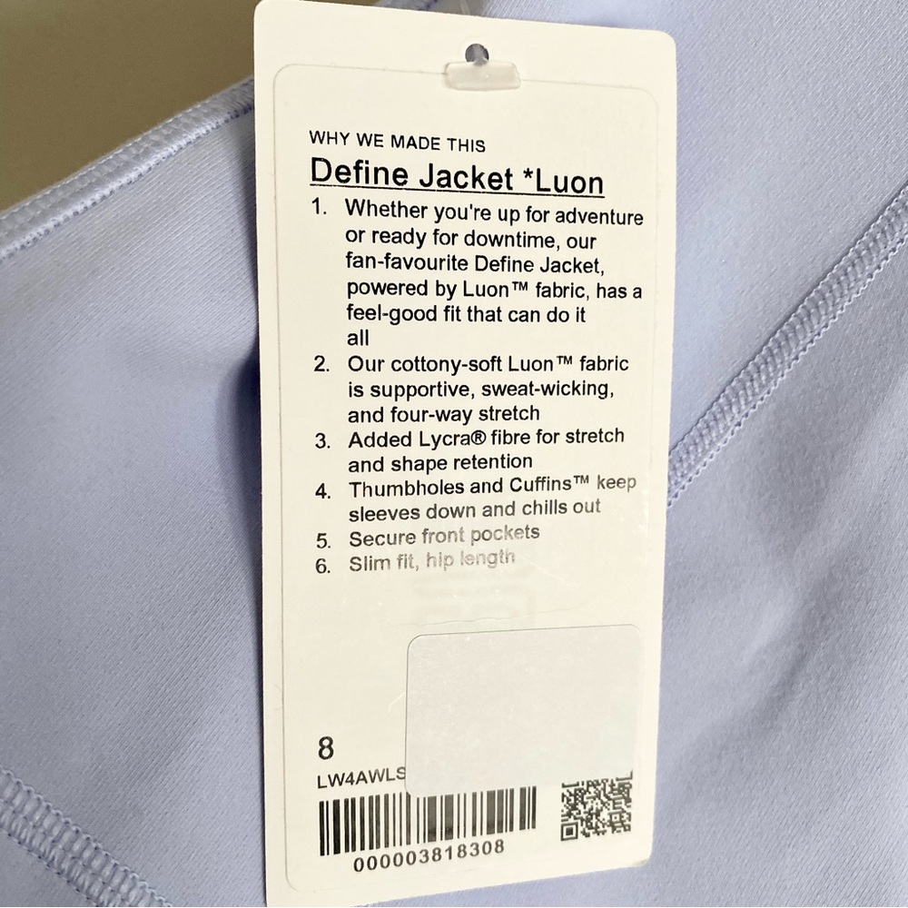 Lululemon Define Jacket Luon Size 8 NWT - Picture 7 of 9